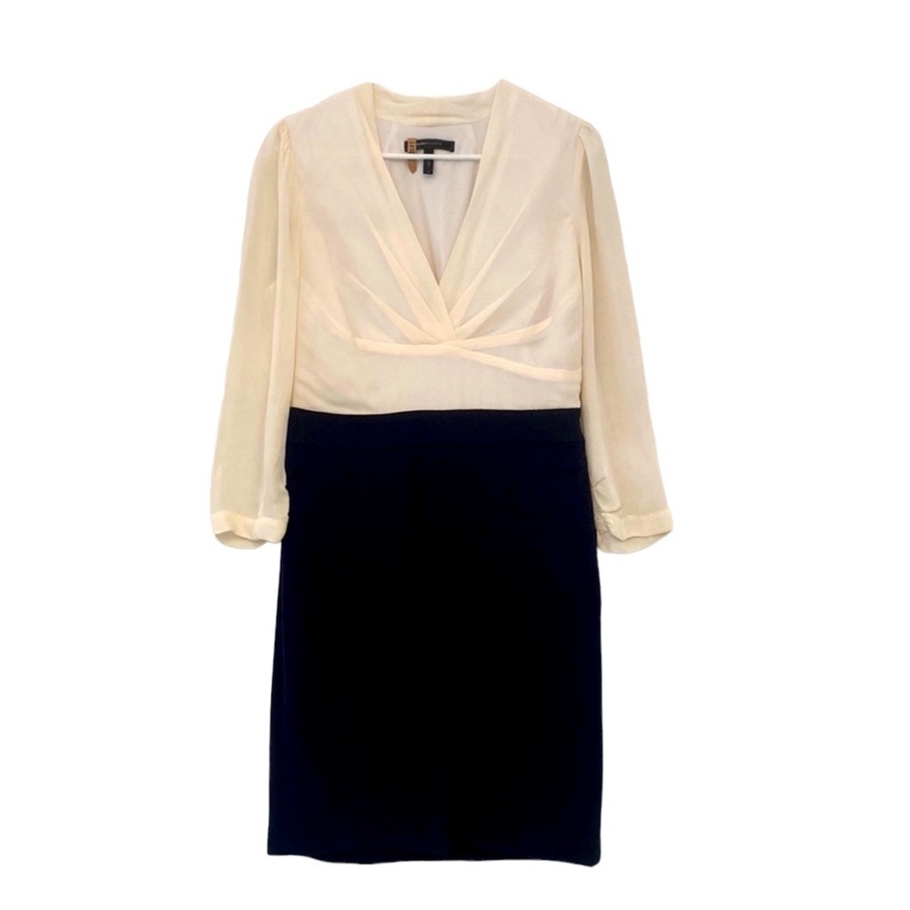 BCBGMaxAzria Cream and Black Long-Sleeve V-Neck Sheath Dress